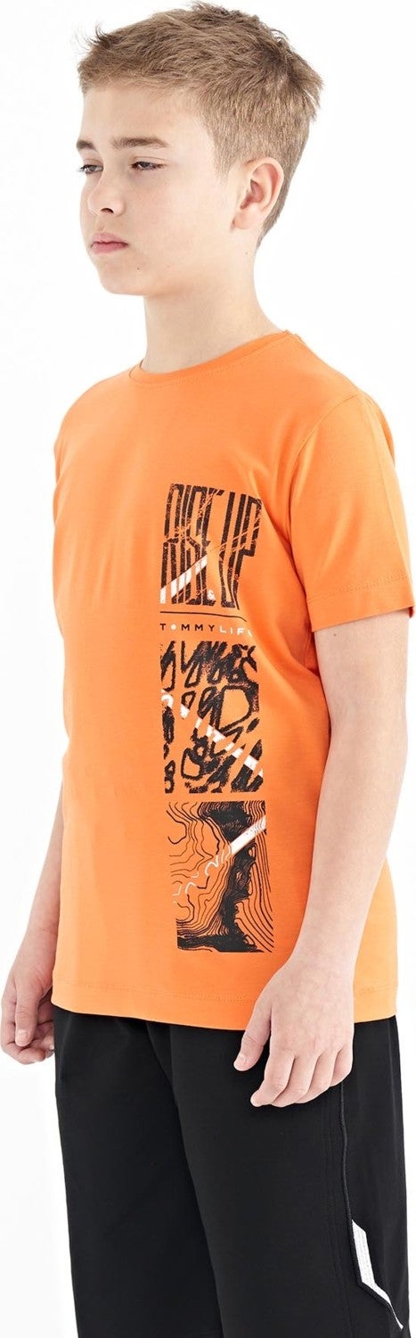 Tommy Life Orange Print Detailed O Neck Standard Pattern Boy T-Shirt - 11104 - Image 5