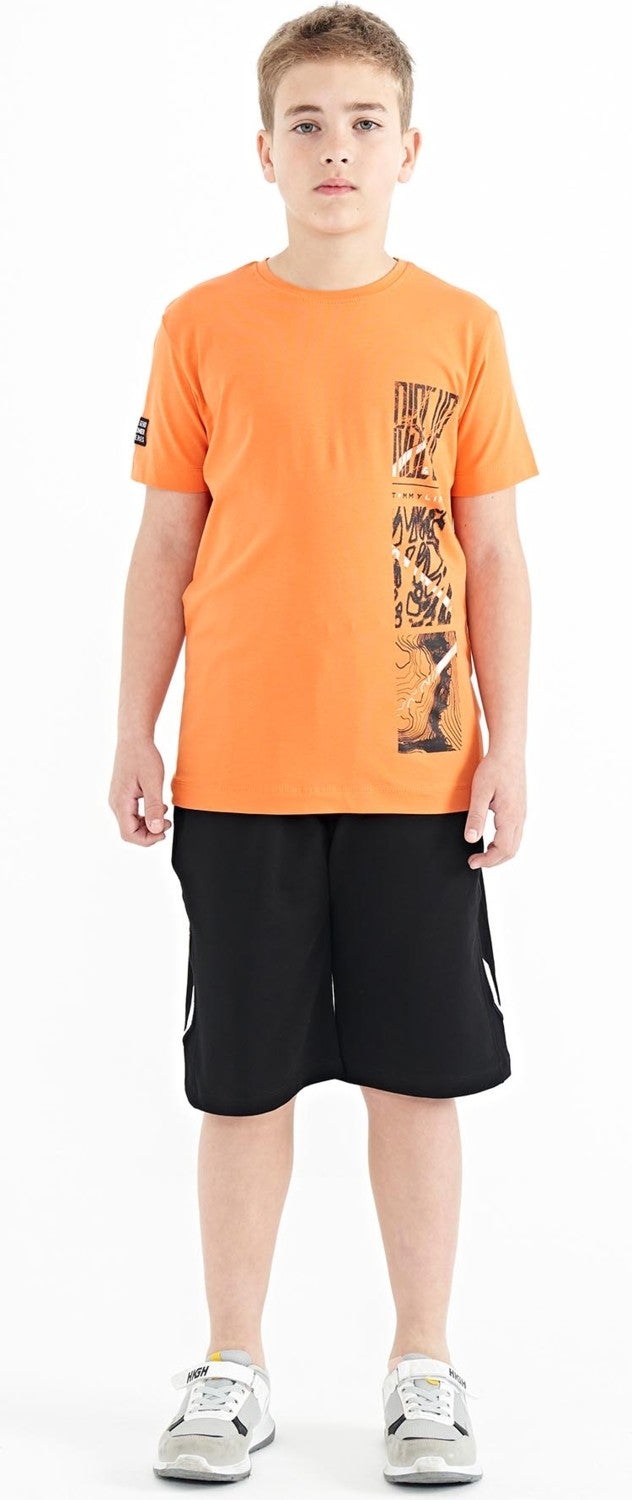 Tommy Life Orange Print Detailed O Neck Standard Pattern Boy T-Shirt - 11104 - Image 3