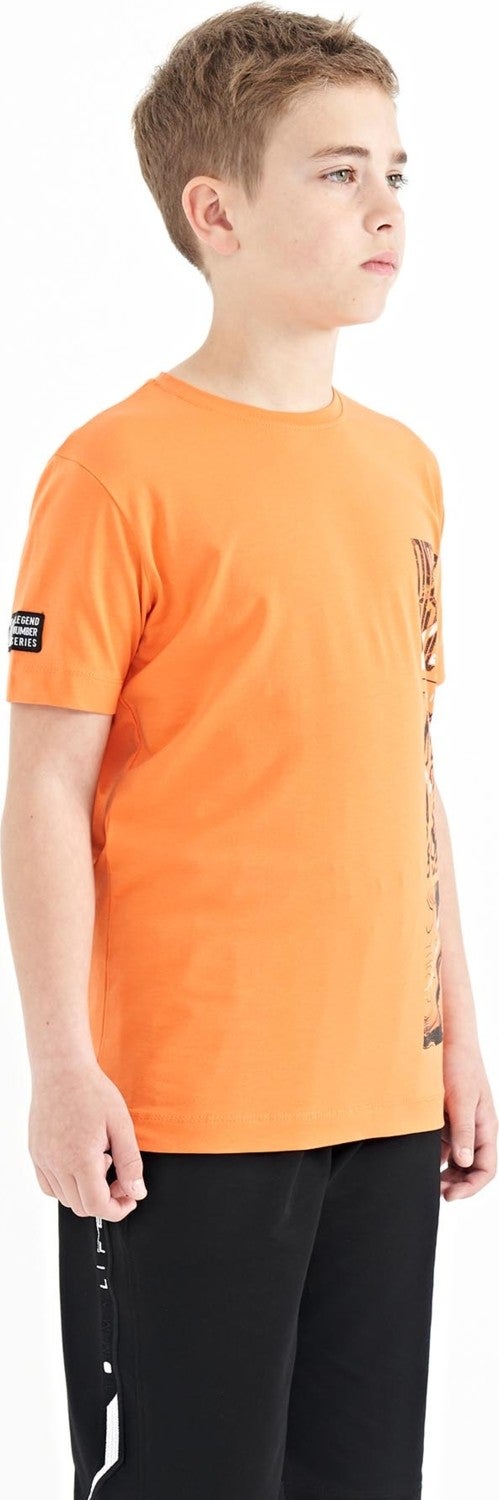 Tommy Life Orange Print Detailed O Neck Standard Pattern Boy T-Shirt - 11104 - Image 4