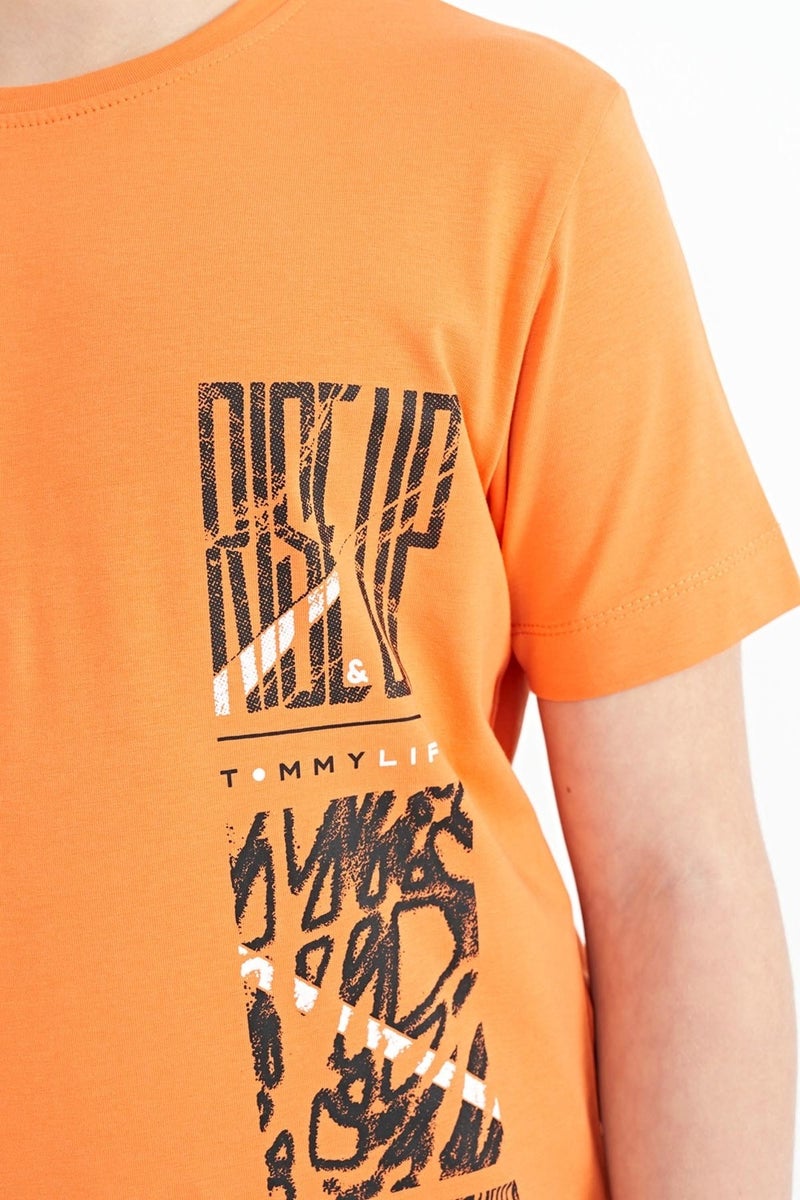 Tommy Life Orange Print Detailed O Neck Standard Pattern Boy T-Shirt - 11104 - Image 2
