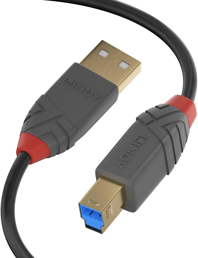 ليندا كابل Lindy USB 3.2 بطول 5 متر. ذكر USB-A إلى ذكر USB-B 3.0 من النوع B، كابل توصيل الشاشة العلوي، القرص الصلب الخارجي، الماسح الضوئي، الطابعة، خط أنثرا، أسود - Image 1