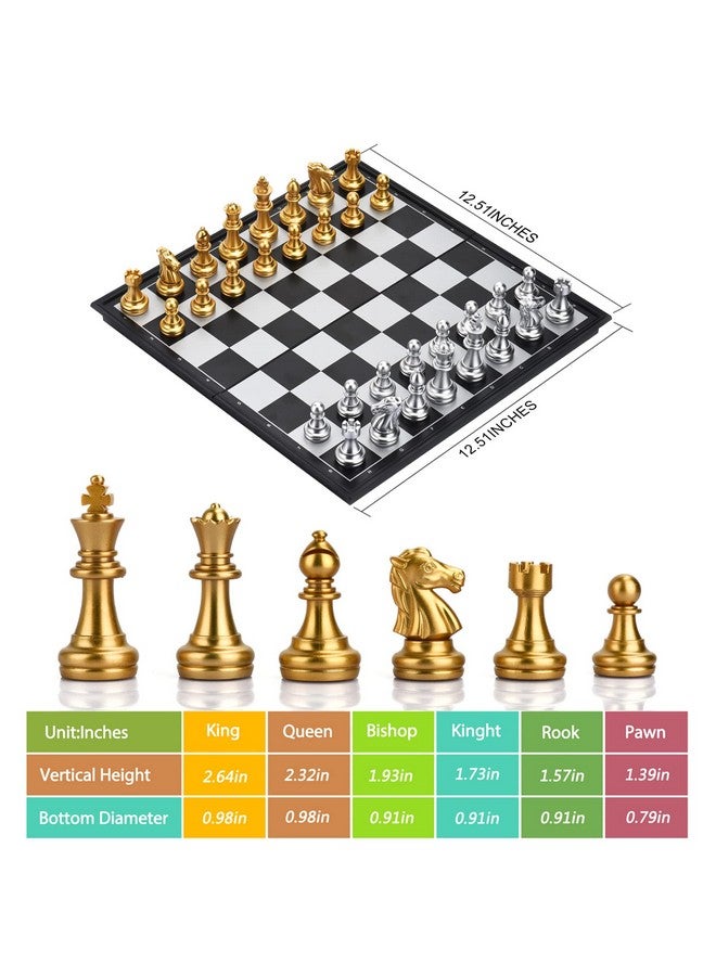 QuadPro 3 in 1 Magnetic Chess Checkers Backgammon Board Game Set with Folding Board Travel Games for Kids and Adults (Chess: Gold & Silver) - Image 2