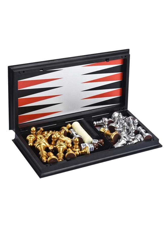 QuadPro 3 in 1 Magnetic Chess Checkers Backgammon Board Game Set with Folding Board Travel Games for Kids and Adults (Chess: Gold & Silver) - Image 3