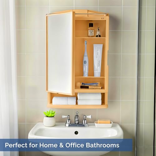 Kuber Industries Plastic Bathroom Mirror with Cabinet Storage Organiser | Multiple Compartment Washroom Shelves Wall Mounted | Ample Drawer Capacity for Personal Care Items | Gold - Image 5