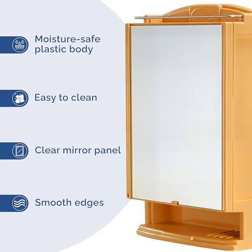 Kuber Industries Plastic Bathroom Mirror with Cabinet Storage Organiser | Multiple Compartment Washroom Shelves Wall Mounted | Ample Drawer Capacity for Personal Care Items | Gold - Image 4
