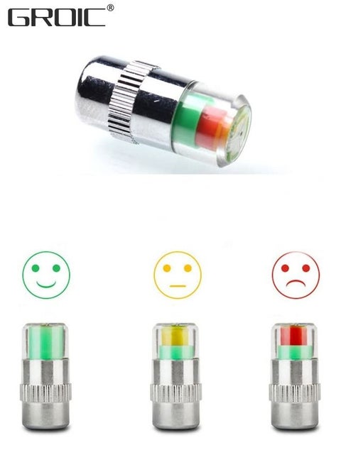 4Pcs 2.4Bar 36PSI Car Tire Pressure Monitor Valve Stem Caps Sensor Indicator Tire Monitor Cap 3 Color Eye Alert TPMS Tire Pressure Monitor System