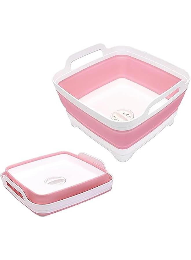 TRASSLE Collapsible Wash Basin 9L-Dish Pans for Washing Dishes in Sink Washing Basin with Drain Plug-Multiuse Foldable Sink Tub Dish Washing Tub Portable Sink (PINK) - Image 1