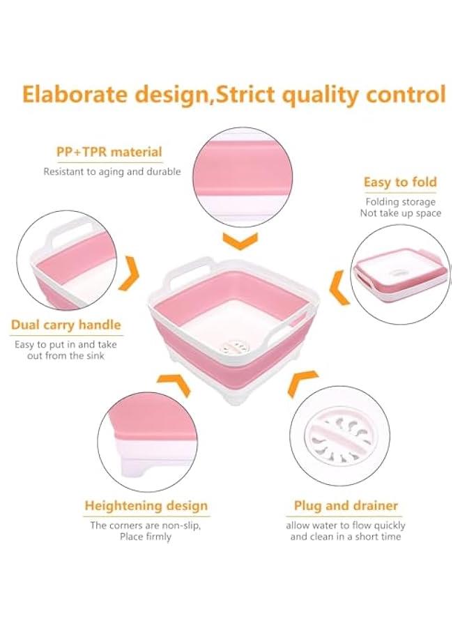 TRASSLE Collapsible Wash Basin 9L-Dish Pans for Washing Dishes in Sink Washing Basin with Drain Plug-Multiuse Foldable Sink Tub Dish Washing Tub Portable Sink (PINK) - Image 3