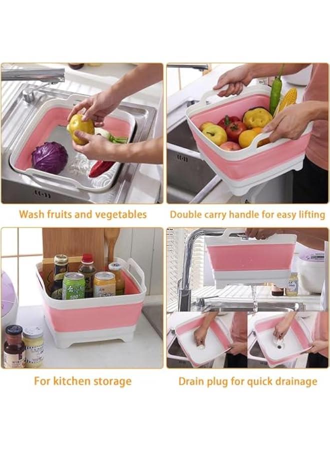 TRASSLE Collapsible Wash Basin 9L-Dish Pans for Washing Dishes in Sink Washing Basin with Drain Plug-Multiuse Foldable Sink Tub Dish Washing Tub Portable Sink (PINK) - Image 4