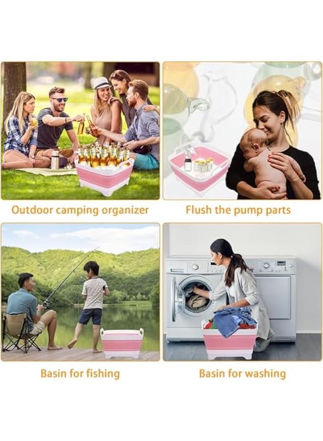 TRASSLE Collapsible Wash Basin 9L-Dish Pans for Washing Dishes in Sink Washing Basin with Drain Plug-Multiuse Foldable Sink Tub Dish Washing Tub Portable Sink (PINK) - Image 5