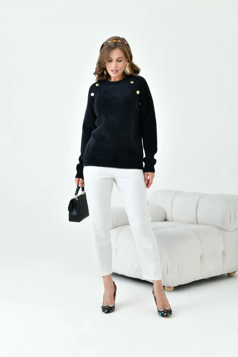 Garmi Women's Gold Button Detail Blouse Black