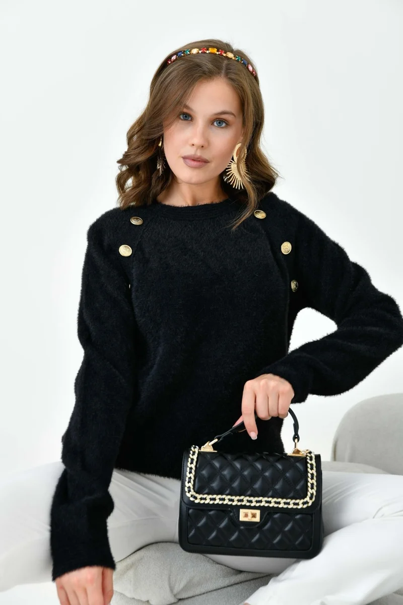 Garmi Women's Gold Button Detail Blouse Black