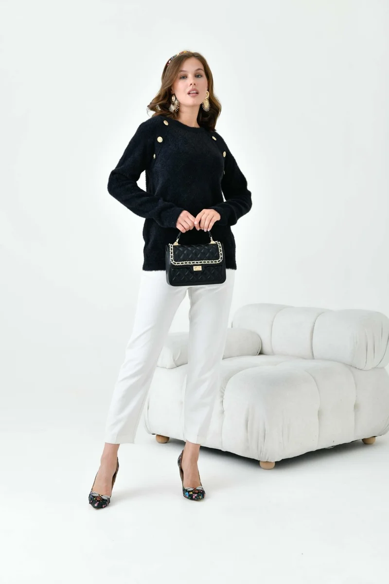 Garmi Women's Gold Button Detail Blouse Black