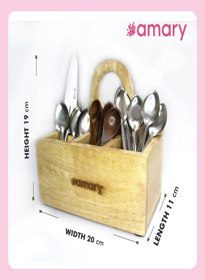 AMARY Rubberwood Spoon Stand for Kitchen | Cutlery Holder for Dining Table |Kitchen Décor, Table Décor, Great Gift | Eco-friendly Wooden Cutlery Stand| Handcrafted in India (20cmx19cmx11cm) - Image 2