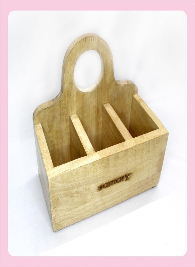 AMARY Rubberwood Spoon Stand for Kitchen | Cutlery Holder for Dining Table |Kitchen Décor, Table Décor, Great Gift | Eco-friendly Wooden Cutlery Stand| Handcrafted in India (20cmx19cmx11cm) - Image 1