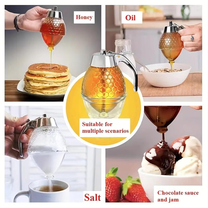 BlissCart Acrylic Honey Jar Juice Dispenser Honey Bottle Honey Bee Drip Bottle Honey Dispenser Maple Syrup Comb Shaped Jar with Stand - Image 3
