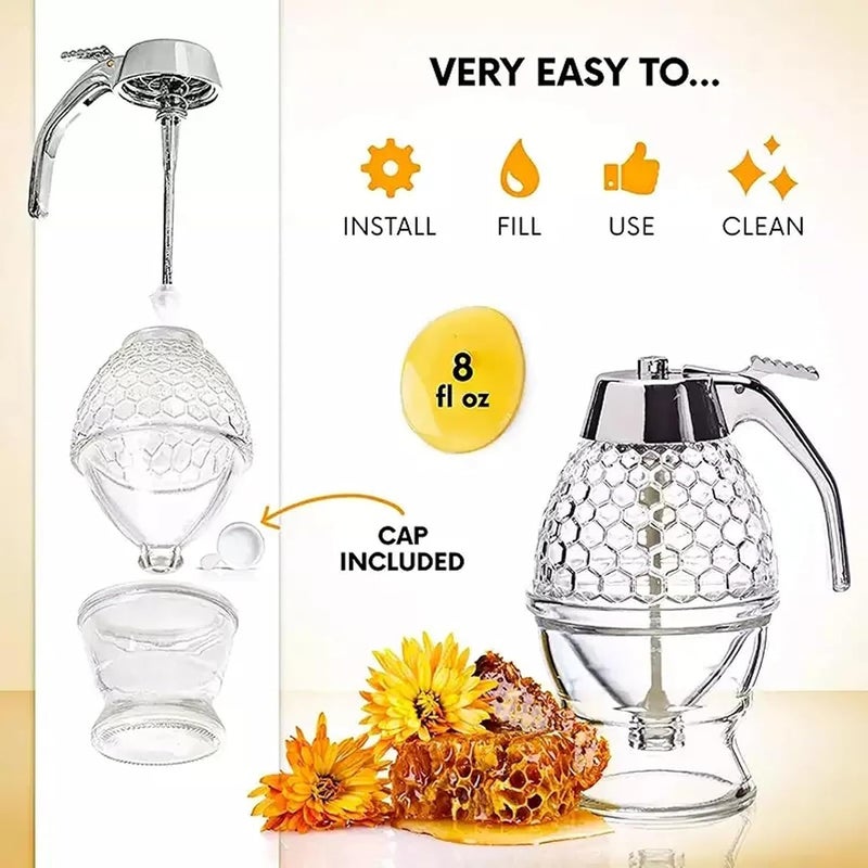 BlissCart Acrylic Honey Jar Juice Dispenser Honey Bottle Honey Bee Drip Bottle Honey Dispenser Maple Syrup Comb Shaped Jar with Stand - Image 5