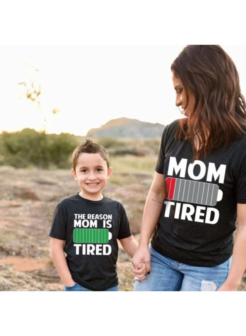 Matching Family Outfits Mother Son Battery Printed T Shirt