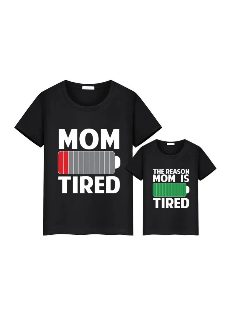 Matching Family Outfits Mother Son Battery Printed T Shirt