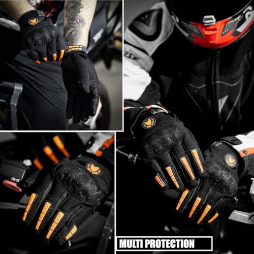 BADOWL Polyester Wind Rider Full Finger Motorcycle Racing Gloves with Touchscreen Fingertips and Knuckle Protection Anti-Slip Grip (Orange, L) - Image 3