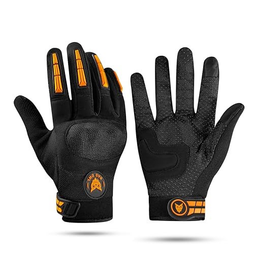 BADOWL Polyester Wind Rider Full Finger Motorcycle Racing Gloves with Touchscreen Fingertips and Knuckle Protection Anti-Slip Grip (Orange, L) - Image 1