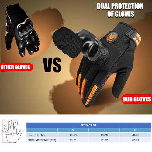 BADOWL Polyester Wind Rider Full Finger Motorcycle Racing Gloves with Touchscreen Fingertips and Knuckle Protection Anti-Slip Grip (Orange, L) - Image 4