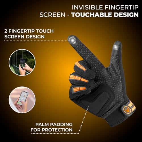 BADOWL Polyester Wind Rider Full Finger Motorcycle Racing Gloves with Touchscreen Fingertips and Knuckle Protection Anti-Slip Grip (Orange, L) - Image 5
