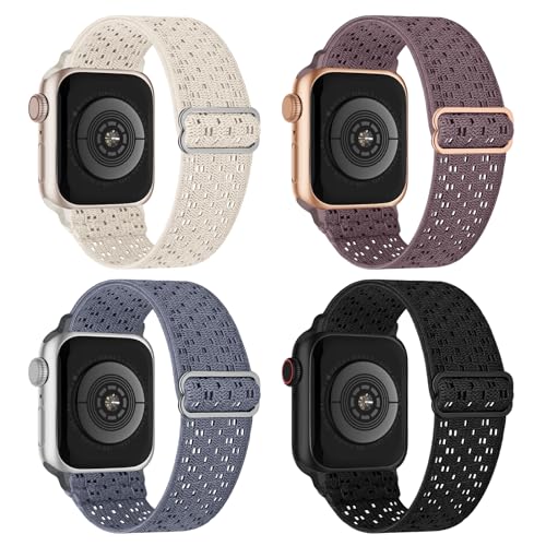 CCnutri 4 Pack Stretchy Nylon Solo Loop Bands Compatible with Apple Watch Band 38mm 40mm 41mm 42mm 44mm 45mm 46mm 49mm, Sport Elastic Wristband Women Men Strap for iWatch Series 11 10 9 8 7 6 5 4 3 SE Ultra - Image 1