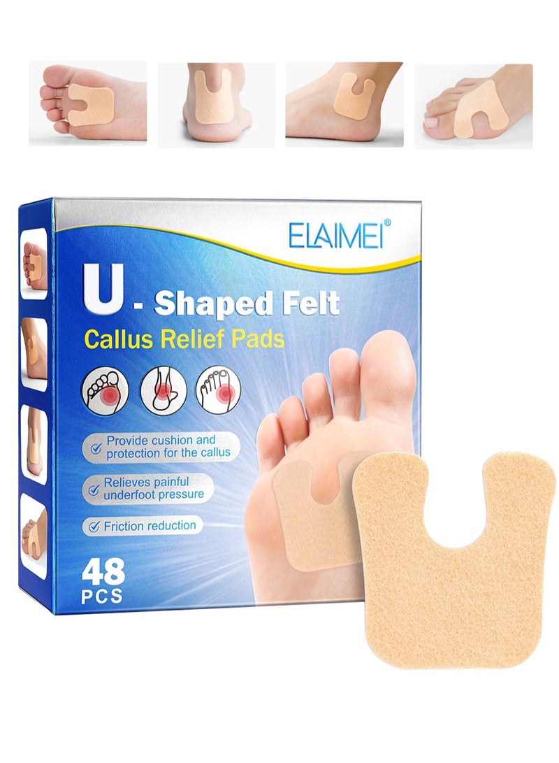 Elaimei U-Shaped Felt Callus Relief Pads, Callous Remover Self-Adhesive Cushion Reduce Foot and Heel Pain 48Pcs  - Image 1