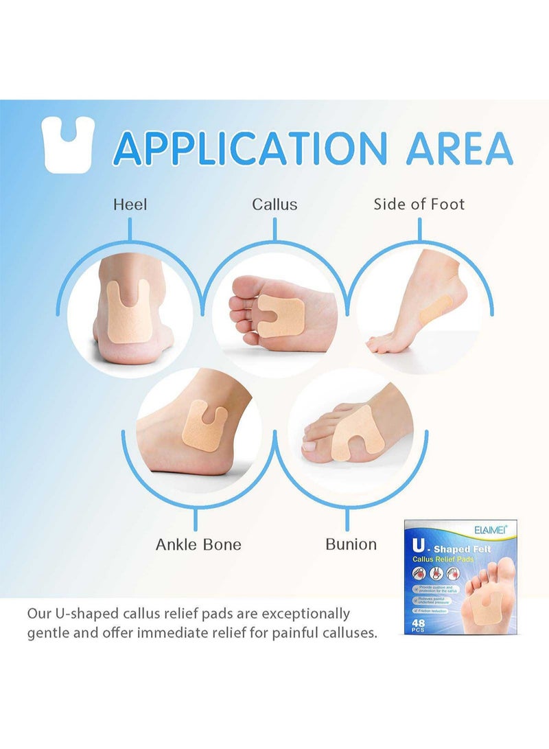 Elaimei U-Shaped Felt Callus Relief Pads, Callous Remover Self-Adhesive Cushion Reduce Foot and Heel Pain 48Pcs  - Image 4