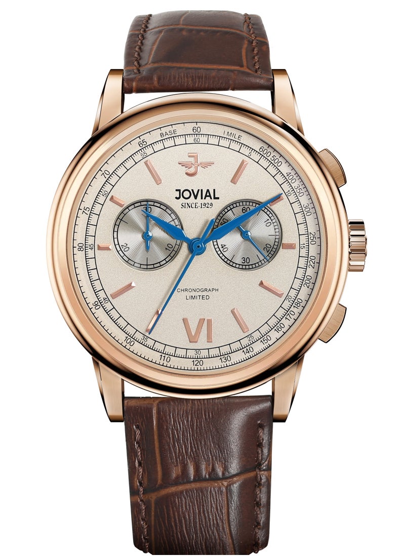 Jovial JOVIAL 9180GRLC31E Men's Leather strap Watch, 42mm, White Dial  - Image 1