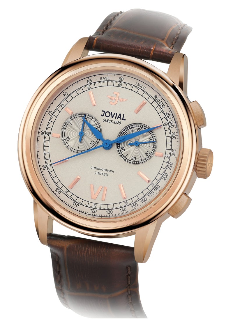 Jovial JOVIAL 9180GRLC31E Men's Leather strap Watch, 42mm, White Dial  - Image 2