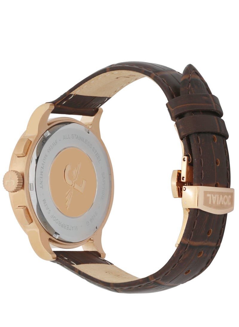 Jovial JOVIAL 9180GRLC31E Men's Leather strap Watch, 42mm, White Dial  - Image 3