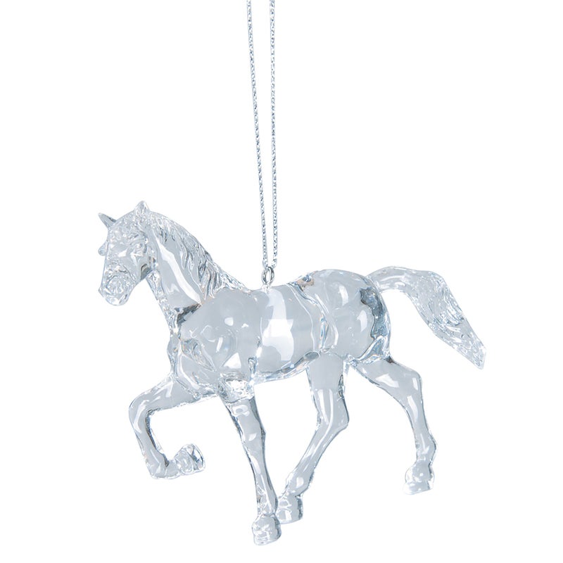 CF Home Clear Crystal Acrylic Galloping Horse Small Christmas Tree Ornament 35 Xmas Festive Winter Holiday Hanging Artificial Real Tree Premium Luxury Elegant Equine Equestrian Decor Decoration