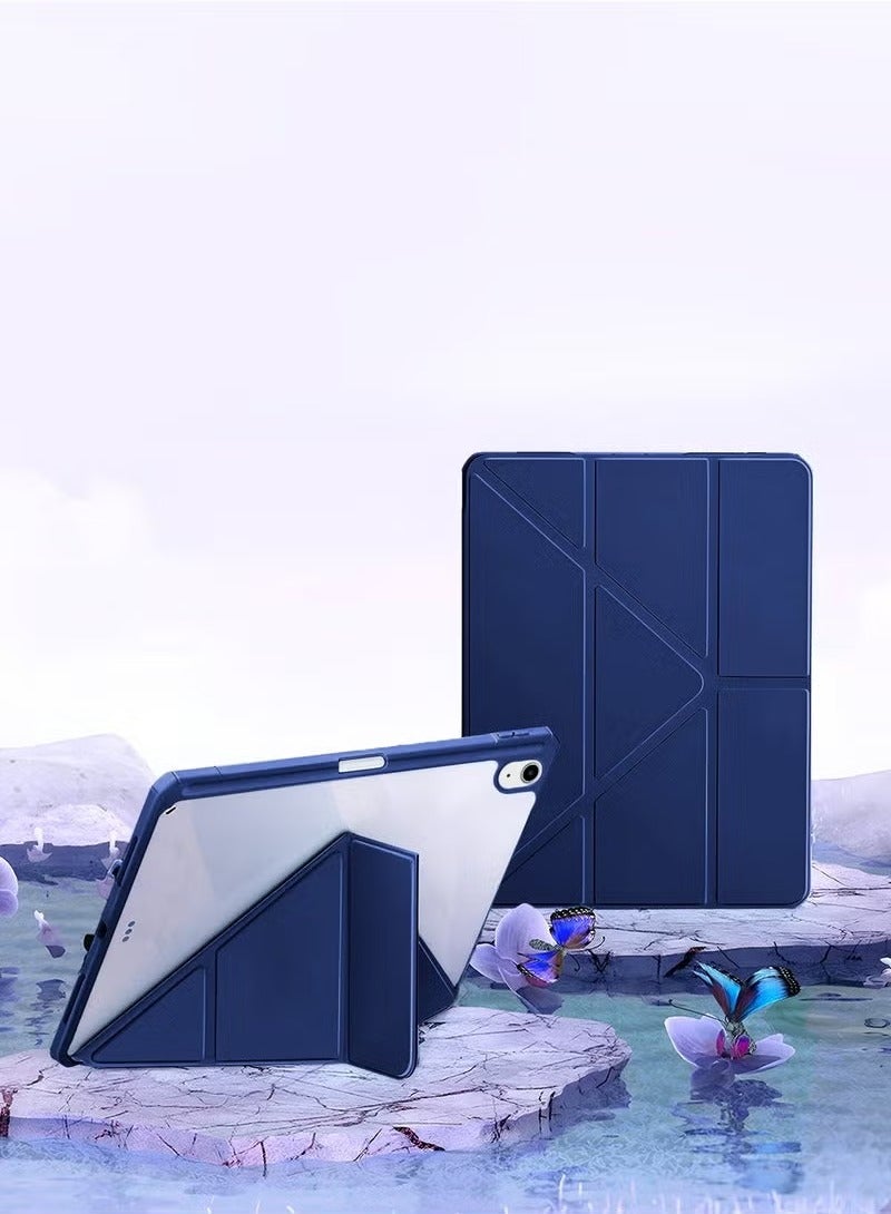 JAJEEK Apple iPad 2025 (11th Generation) 10.9-Inch Symmetry 360 Smart Folio Case – Auto Wake/Sleep, Leather Texture Front, Transparent Back, Built-in Pen Holder – Navy Blue - Image 1