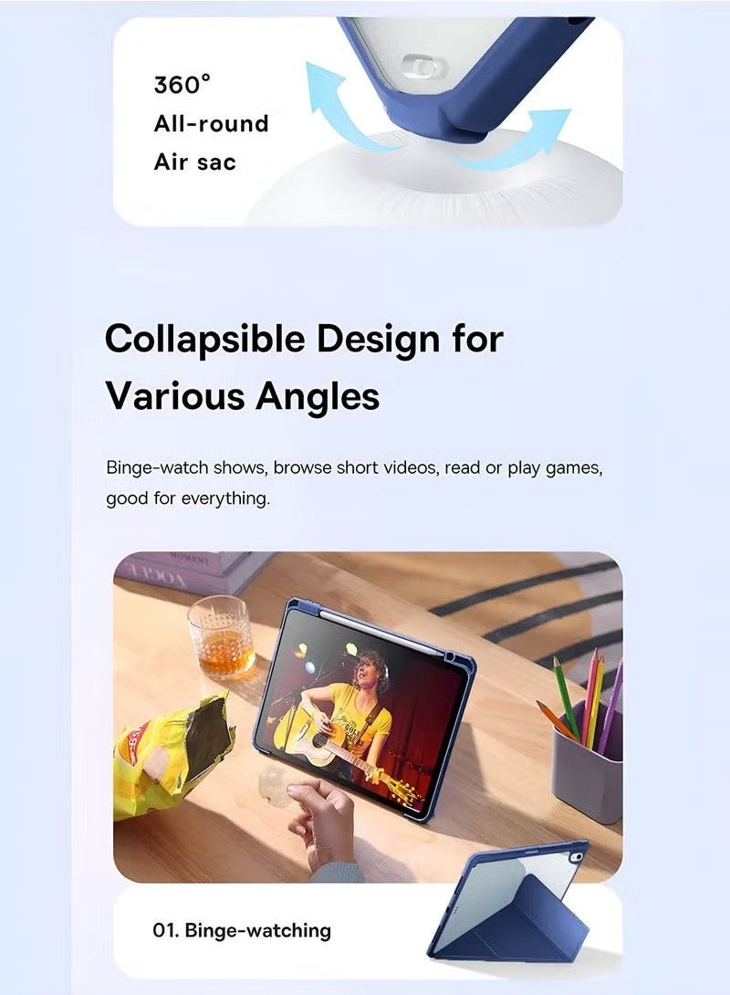 JAJEEK Apple iPad 2025 (11th Generation) 10.9-Inch Symmetry 360 Smart Folio Case – Auto Wake/Sleep, Leather Texture Front, Transparent Back, Built-in Pen Holder – Navy Blue - Image 3