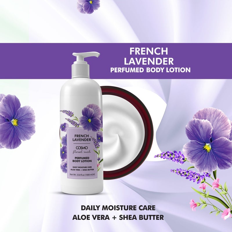 COSMO French Lavender Perfumed Body Lotion 1000ml, Deep hydration with Cocoa Butter, Shea Butter, and Vitamin E, All Skin Types - Image 2