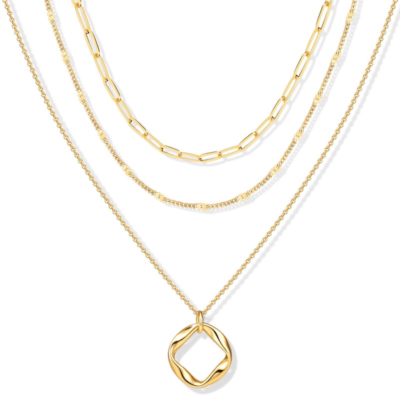 Poxtex Layered Gold Necklaces for Women,14k Gold Plated Dainty Stackable Choker Necklaces for Women Trendy Layering Geometric Pendant Paperclip Dot Chain Necklace Set Jewelry Set Gifts - Image 1