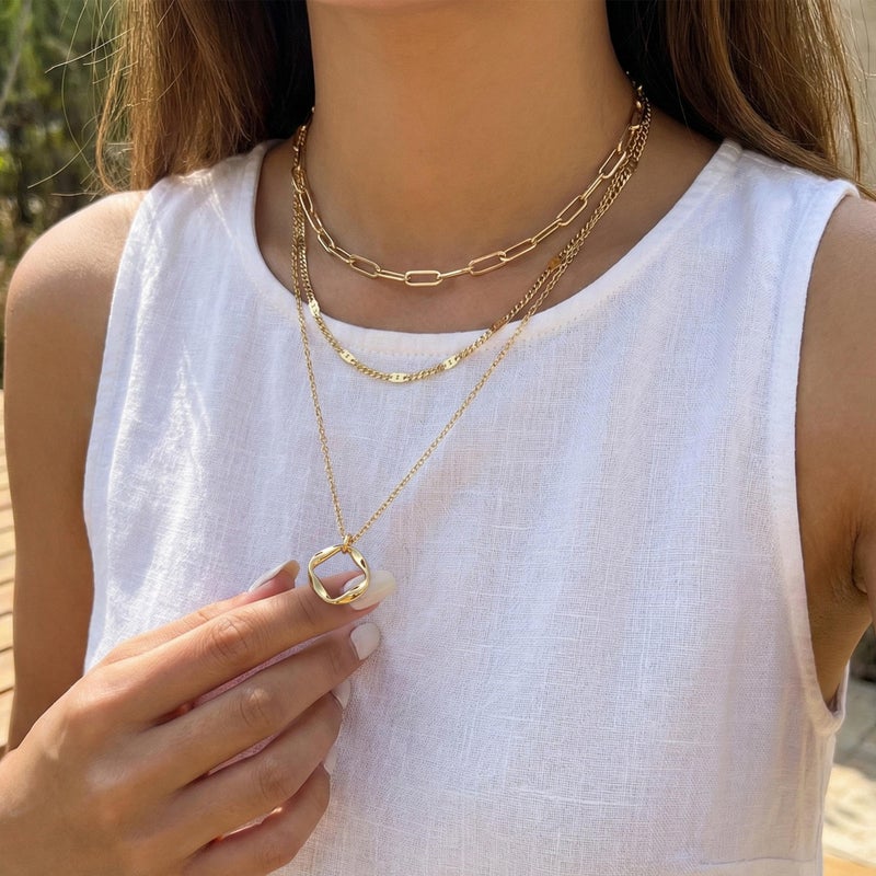 Poxtex Layered Gold Necklaces for Women,14k Gold Plated Dainty Stackable Choker Necklaces for Women Trendy Layering Geometric Pendant Paperclip Dot Chain Necklace Set Jewelry Set Gifts - Image 4