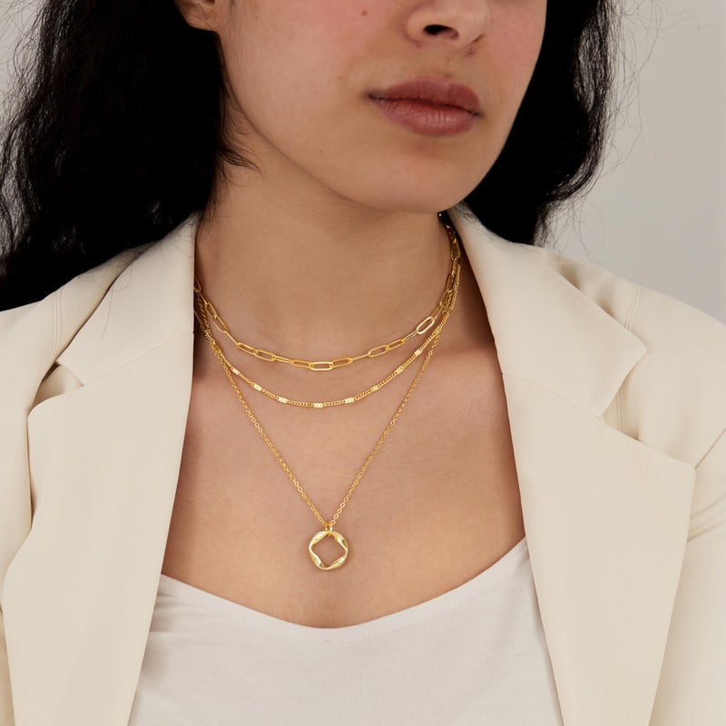Poxtex Layered Gold Necklaces for Women,14k Gold Plated Dainty Stackable Choker Necklaces for Women Trendy Layering Geometric Pendant Paperclip Dot Chain Necklace Set Jewelry Set Gifts - Image 2