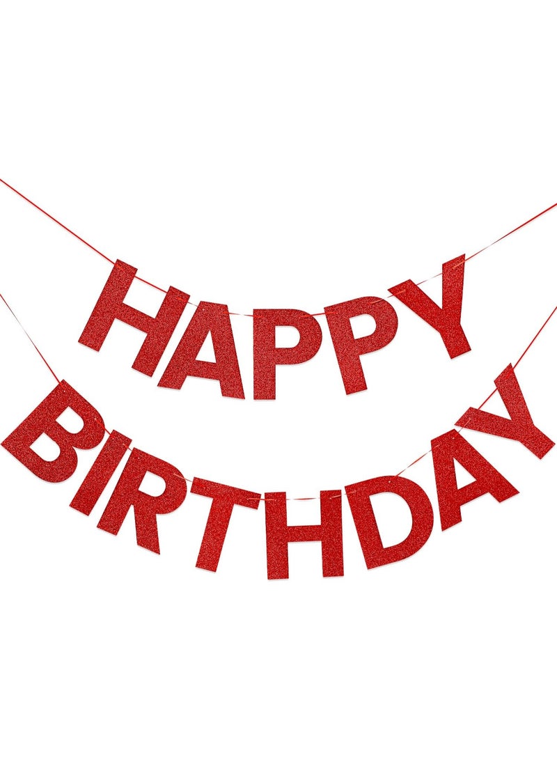 Happy Birthday Banner 9ft Red Glitter - Pre-Strung No DIY Backdrop Sign for Parties, Adults, Kids, Boys & Girls - Birthday Decorations & Party Supplies