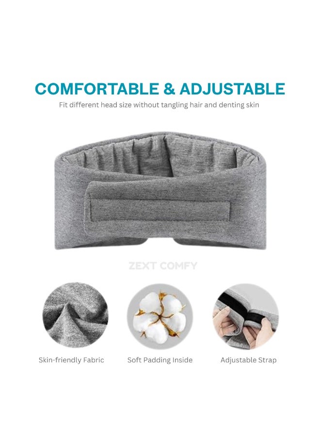زيكست كومفي قناع النوم القطني الفاخر المصنوع يدويًا من **ZEXT Comfy** – غطاء عين ناعم وكبير الحجم بقدرة محسّنة على حجب الضوء للنوم والسفر والرحلات الجوية والقيلولة، مناسب للنساء والرجال والأطفال (رمادي) - Image 2