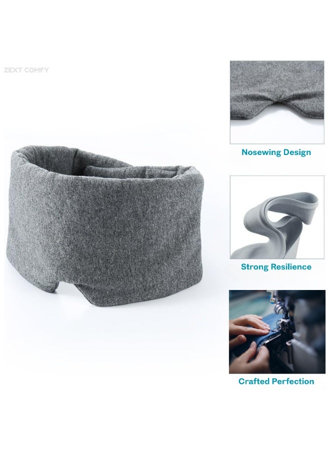 زيكست كومفي قناع النوم القطني الفاخر المصنوع يدويًا من **ZEXT Comfy** – غطاء عين ناعم وكبير الحجم بقدرة محسّنة على حجب الضوء للنوم والسفر والرحلات الجوية والقيلولة، مناسب للنساء والرجال والأطفال (رمادي) - Image 5