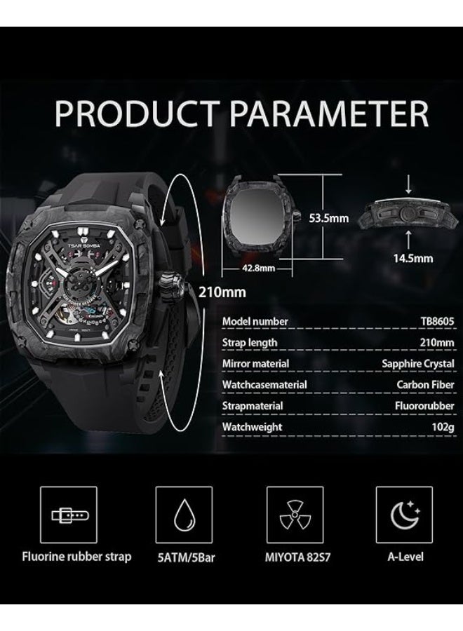 TSAR BOMBA ساعة FKM أوتوماتيكية للرجال من المطاط TB8605-04 - 42.8 × 53.5 مم - Image 5