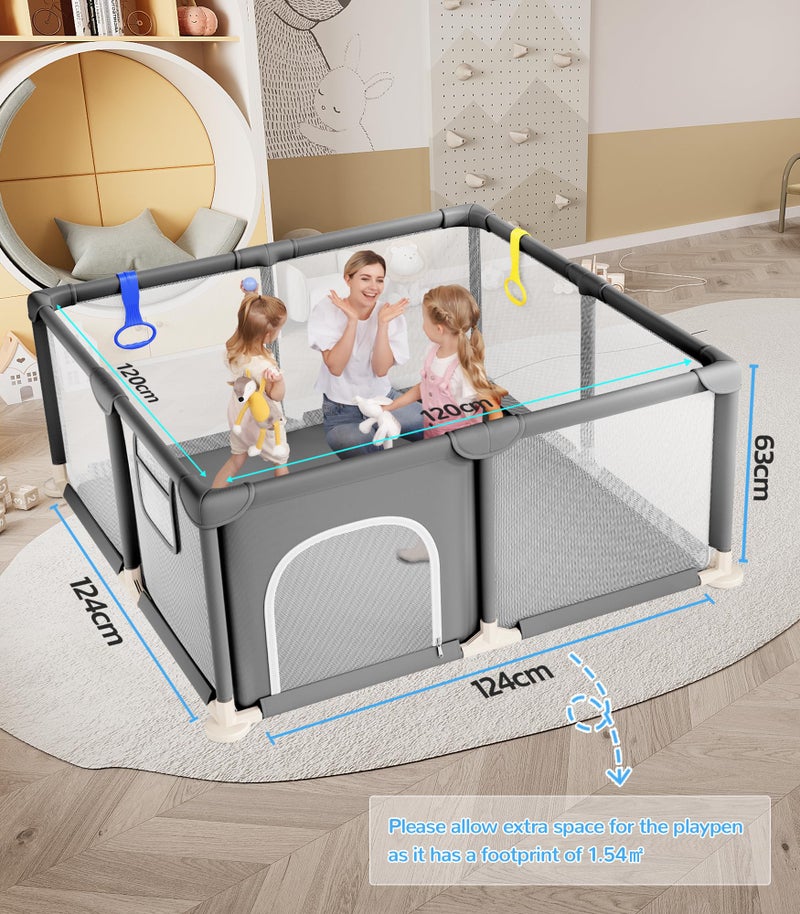 Dripex Baby Playpen, 47Ã—47 Inch Small Playpen for Babies, Enhanced Safety Baby Play Yard for Indoor & Outdoor, Infant Play Pen with Soft Breathable Visible Mesh, Anti-Fall Design & Easy Setup, Grey - Image 2
