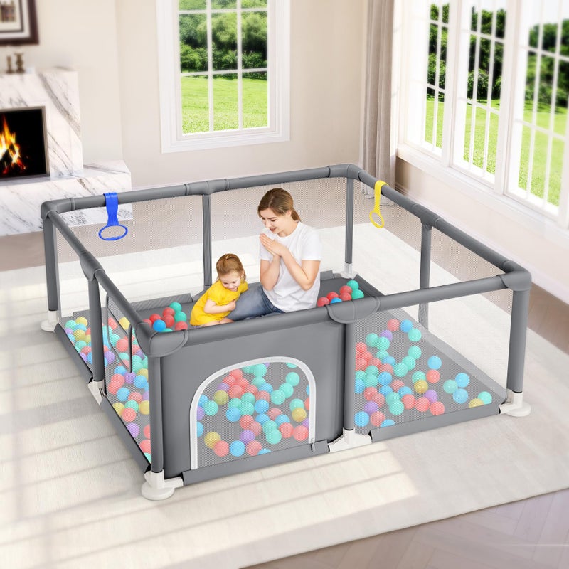 Dripex Baby Playpen, 47Ã—47 Inch Small Playpen for Babies, Enhanced Safety Baby Play Yard for Indoor & Outdoor, Infant Play Pen with Soft Breathable Visible Mesh, Anti-Fall Design & Easy Setup, Grey - Image 1