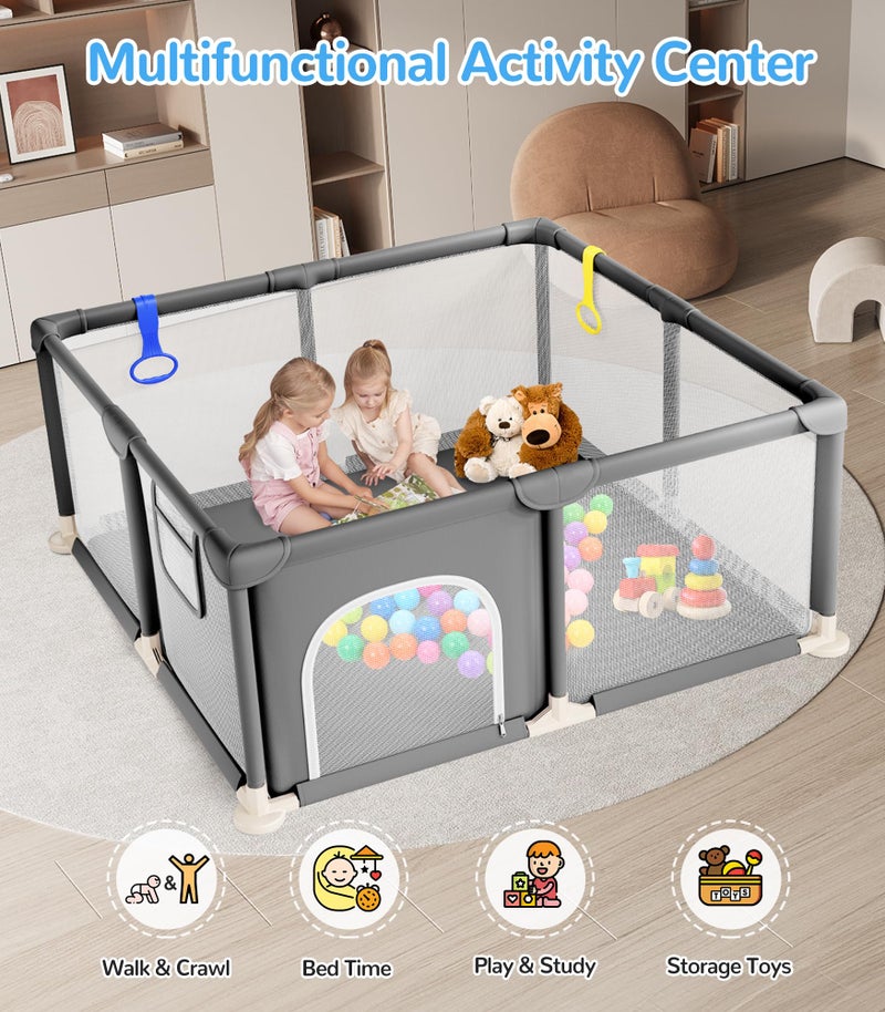 Dripex Baby Playpen, 47Ã—47 Inch Small Playpen for Babies, Enhanced Safety Baby Play Yard for Indoor & Outdoor, Infant Play Pen with Soft Breathable Visible Mesh, Anti-Fall Design & Easy Setup, Grey - Image 5