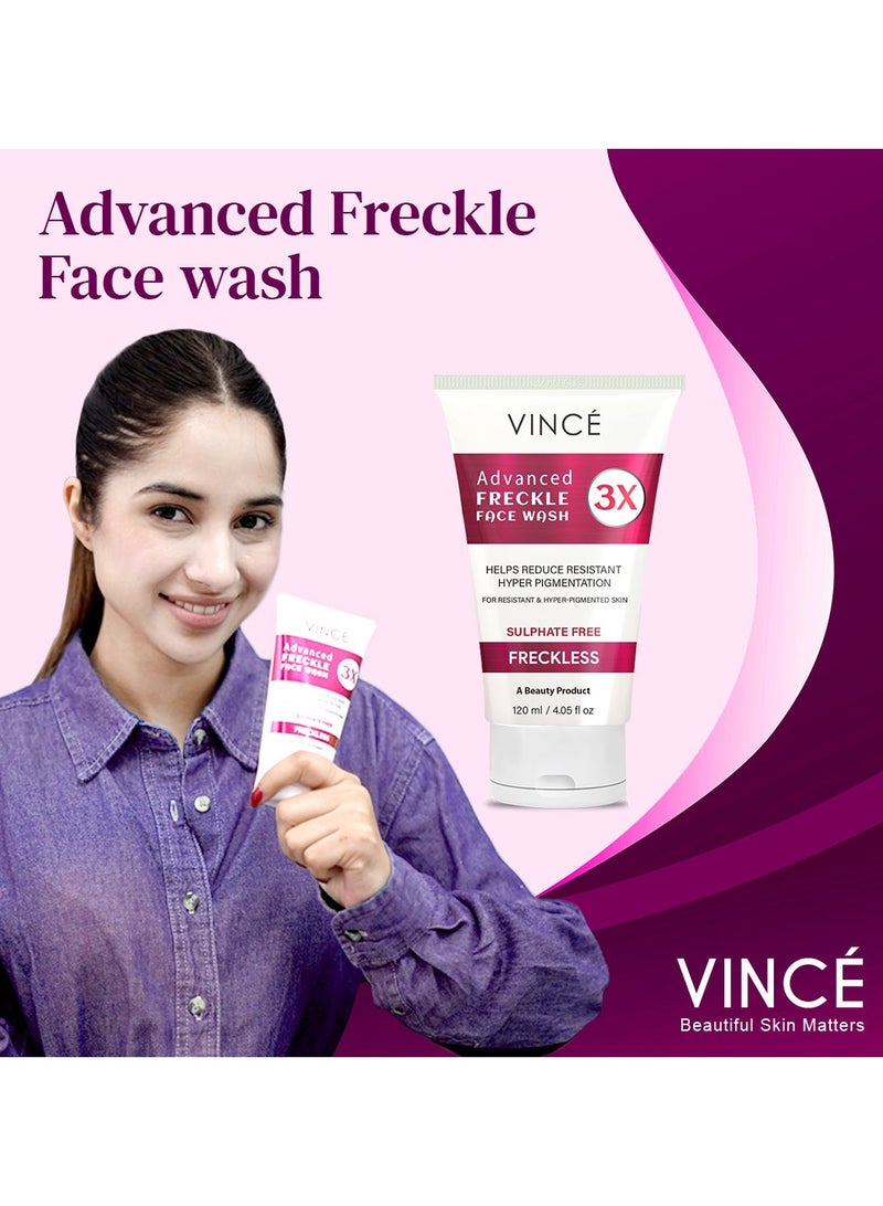 فينس غسول الوجه المتقدم لإزالة النمش - يقلل النمش المقاوم والبقع الداكنة وبقع الشمس بنسبة 3X - ينظف البشرة بعمق ويفتحها ويرطبها ويزيل الشوائب للحصول على بشرة صافية ومتوهجة - 120 مل - Image 4