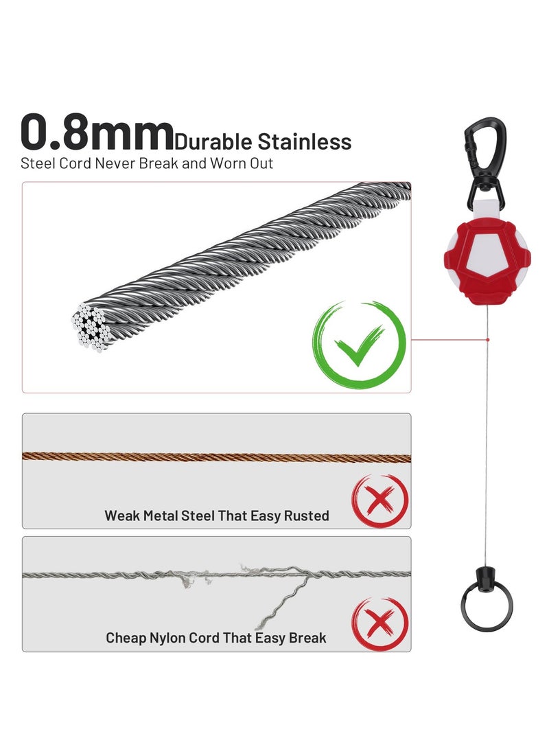 SYOSI Retractable Keyring, Heavy Duty Metal Retractable Badge Holders, Extendable Retractable Keychain with Steel Wire Rope Retractable ID Badges Holder(White and Red) - Image 4