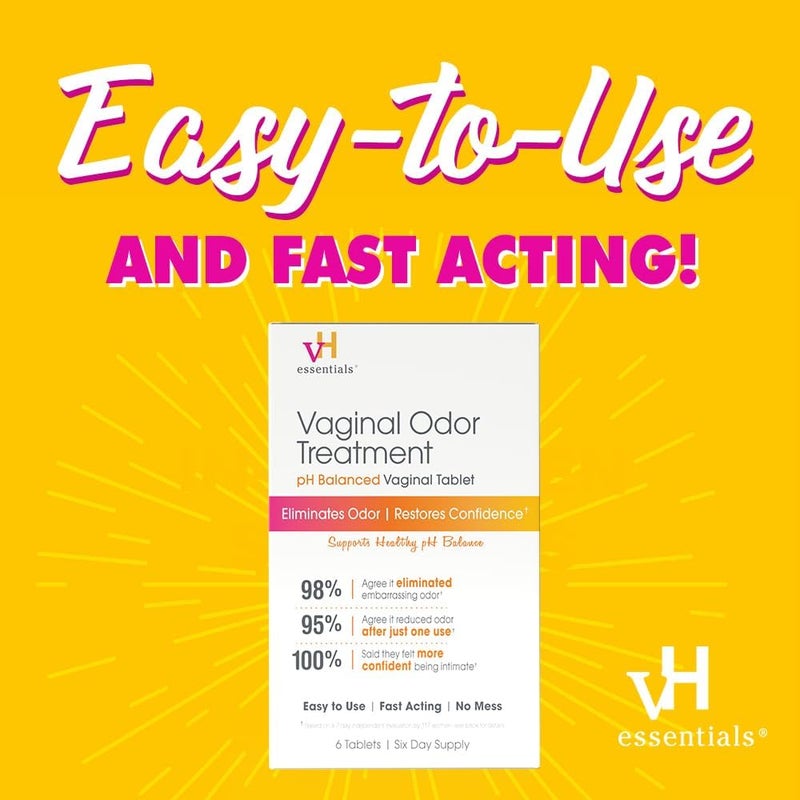 vH Essentials Vaginal Odor Treatment - pH Balanced Vaginal Suppositories - 6 Tablets With Applicator, White - Image 4